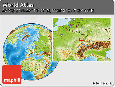 Physical Location Map of the Area around 48° 5' 50" N, 6° 52' 30" E