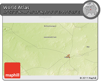 Physical 3D Map of the Area around 48° 5' 50" N, 70° 37' 30" E