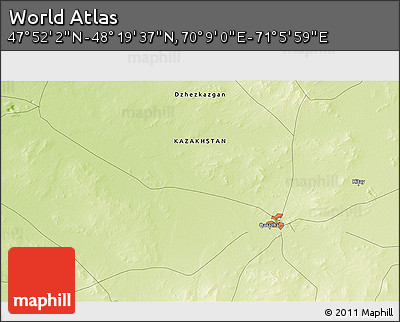 Physical 3D Map of the Area around 48° 5' 50" N, 70° 37' 30" E