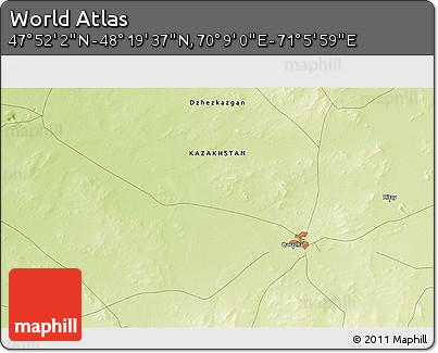 Physical 3D Map of the Area around 48° 5' 50" N, 70° 37' 30" E