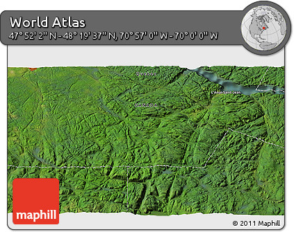 Satellite 3D Map of the Area around 48° 5' 50" N, 70° 28' 29" W
