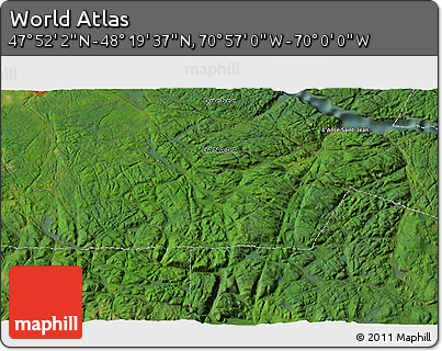 Satellite 3D Map of the Area around 48° 5' 50" N, 70° 28' 29" W