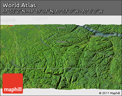 Satellite 3D Map of the Area around 48° 5' 50" N, 70° 28' 29" W