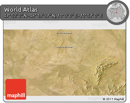 Satellite 3D Map of the Area around 48° 5' 50" N, 71° 28' 29" E