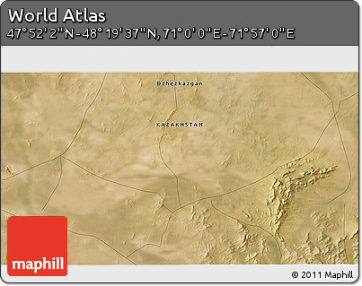 Satellite 3D Map of the Area around 48° 5' 50" N, 71° 28' 29" E
