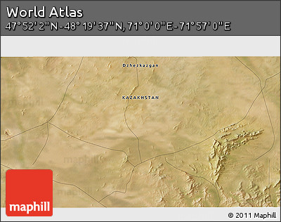 Satellite 3D Map of the Area around 48° 5' 50" N, 71° 28' 29" E