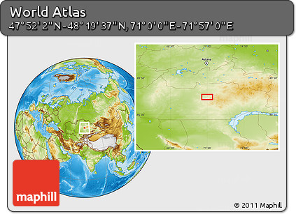 Physical Location Map of the Area around 48° 5' 50" N, 71° 28' 29" E