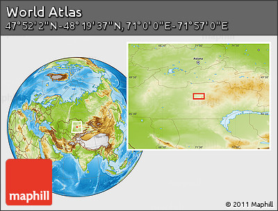 Physical Location Map of the Area around 48° 5' 50" N, 71° 28' 29" E