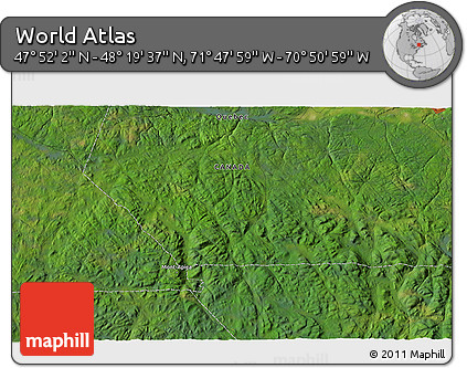 Satellite 3D Map of the Area around 48° 5' 50" N, 71° 19' 29" W