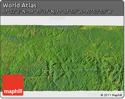 Satellite 3D Map of the Area around 48° 5' 50" N, 71° 19' 29" W