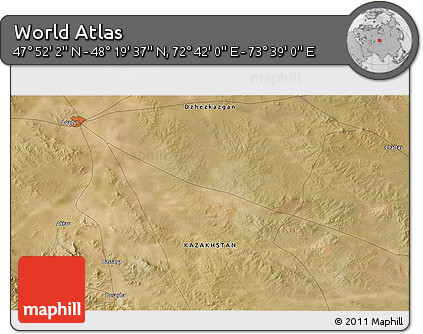 Satellite 3D Map of the Area around 48° 5' 50" N, 73° 10' 30" E