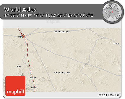 Shaded Relief 3D Map of the Area around 48° 5' 50" N, 73° 10' 30" E