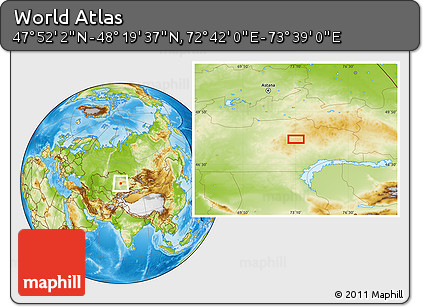 Physical Location Map of the Area around 48° 5' 50" N, 73° 10' 30" E