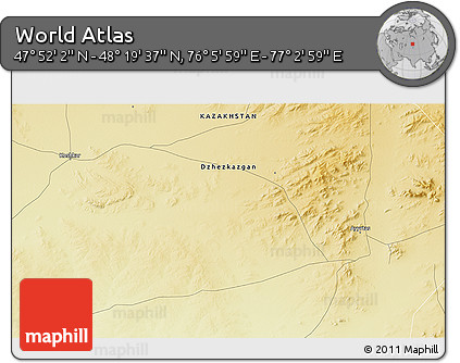 Physical 3D Map of the Area around 48° 5' 50" N, 76° 34' 29" E