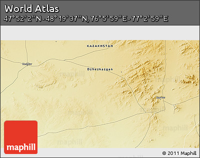 Physical 3D Map of the Area around 48° 5' 50" N, 76° 34' 29" E