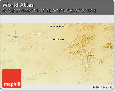 Physical 3D Map of the Area around 48° 5' 50" N, 76° 34' 29" E