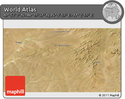 Satellite 3D Map of the Area around 48° 5' 50" N, 76° 34' 29" E