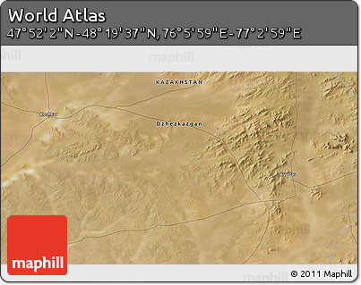 Satellite 3D Map of the Area around 48° 5' 50" N, 76° 34' 29" E