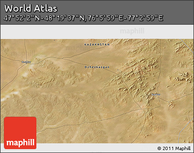Satellite 3D Map of the Area around 48° 5' 50" N, 76° 34' 29" E