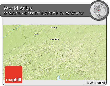 Physical 3D Map of the Area around 48° 5' 50" N, 76° 25' 30" W