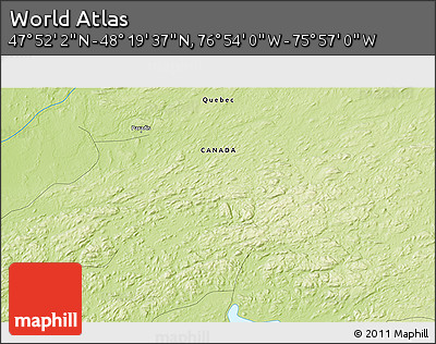 Physical 3D Map of the Area around 48° 5' 50" N, 76° 25' 30" W