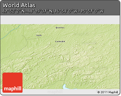Physical 3D Map of the Area around 48° 5' 50" N, 76° 25' 30" W