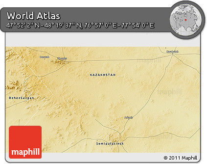 Physical 3D Map of the Area around 48° 5' 50" N, 77° 25' 30" E