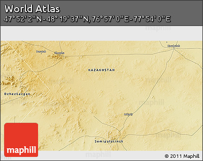 Physical 3D Map of the Area around 48° 5' 50" N, 77° 25' 30" E