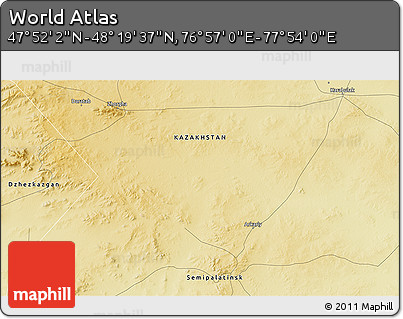 Physical 3D Map of the Area around 48° 5' 50" N, 77° 25' 30" E