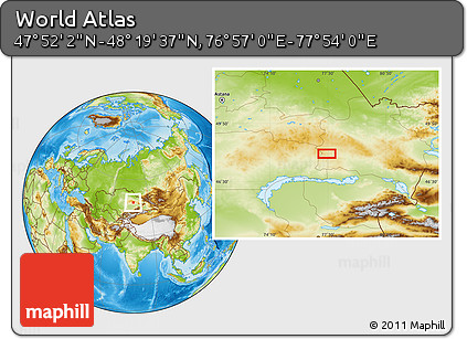 Physical Location Map of the Area around 48° 5' 50" N, 77° 25' 30" E