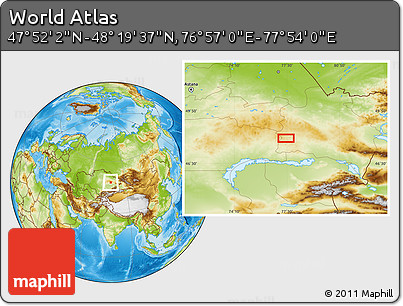 Physical Location Map of the Area around 48° 5' 50" N, 77° 25' 30" E