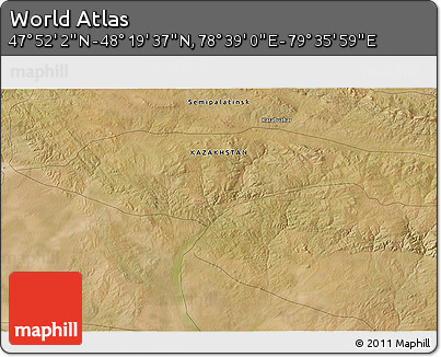 Satellite 3D Map of the Area around 48° 5' 50" N, 79° 7' 30" E