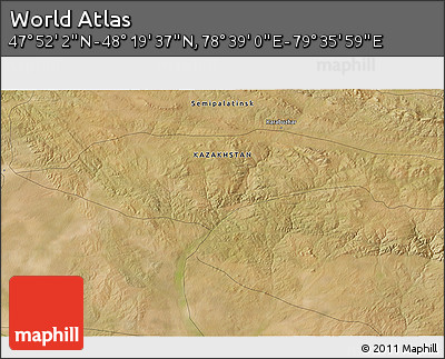 Satellite 3D Map of the Area around 48° 5' 50" N, 79° 7' 30" E