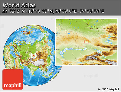 Physical Location Map of the Area around 48° 5' 50" N, 79° 7' 30" E