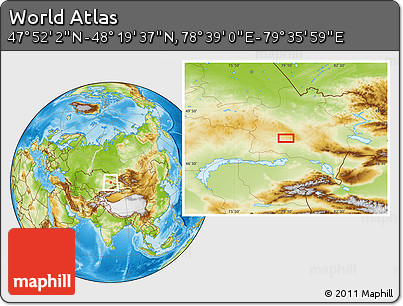 Physical Location Map of the Area around 48° 5' 50" N, 79° 7' 30" E