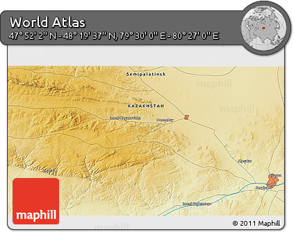 Physical 3D Map of the Area around 48° 5' 50" N, 79° 58' 29" E