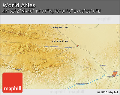 Physical 3D Map of the Area around 48° 5' 50" N, 79° 58' 29" E