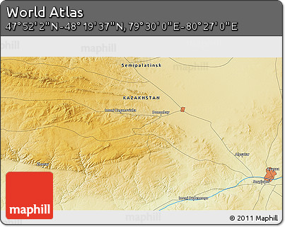 Physical 3D Map of the Area around 48° 5' 50" N, 79° 58' 29" E