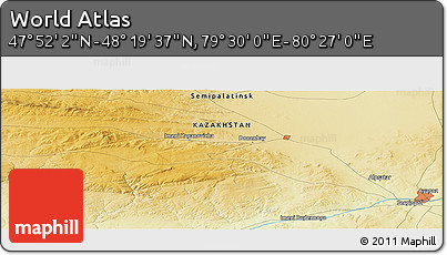 Physical Panoramic Map of the Area around 48° 5' 50" N, 79° 58' 29" E