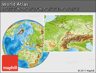 Physical Location Map of the Area around 48° 5' 50" N, 7° 43' 29" E