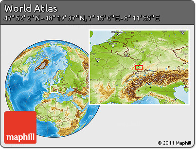 Physical Location Map of the Area around 48° 5' 50" N, 7° 43' 29" E