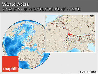 Shaded Relief Location Map of the Area around 48° 5' 50" N, 7° 43' 29" E