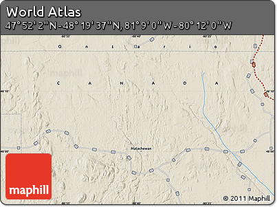 Shaded Relief Map of the Area around 48° 5' 50" N, 80° 40' 30" W