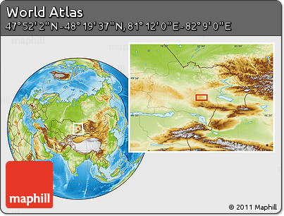 Physical Location Map of the Area around 48° 5' 50" N, 81° 40' 30" E