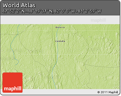 Physical 3D Map of the Area around 48° 5' 50" N, 81° 31' 30" W