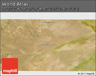 Satellite 3D Map of the Area around 48° 5' 50" N, 82° 31' 30" E