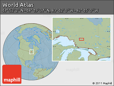 Savanna Style Location Map of the Area around 48° 5' 50" N, 83° 13' 29" W, hill shading