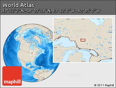 Shaded Relief Location Map of the Area around 48° 5' 50" N, 83° 13' 29" W