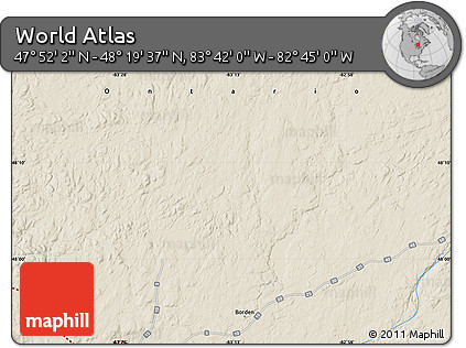 Shaded Relief Map of the Area around 48° 5' 50" N, 83° 13' 29" W