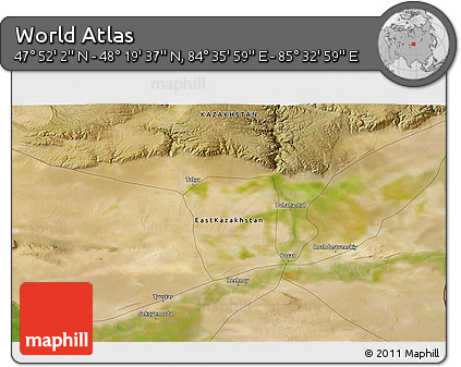 Satellite 3D Map of the Area around 48° 5' 50" N, 85° 4' 29" E